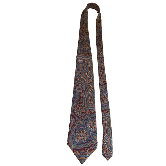 Scott Foster Mens100% Silk Neck Tie Paisley Burgundy Blue Brown Career Dad Gift - Picture 1 of 6